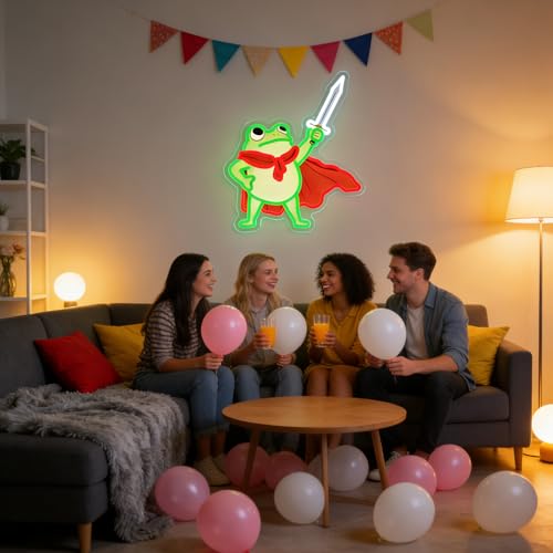 Image of UV Printed Frog Neon Sign Funny Neon Signs for Wall Decor Dimmable Frog Neon Light for Man Cave Cute Animal LED Sign Room Party Birthday Gifts for Boys