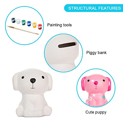 Diy Piggy Bank Cute Dog Money Bank With Paints And Brush Unfinished Ceramic Coin Tin For Kids And Creative Craft Projects #TOP2