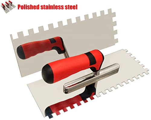 Tile Tools Stainless Steel Square Notched Trowel Set 3 PC (Notch Size: 5/32" & 5/16" & 1/2") Masonry Hand Kit for Wall Floor Tiling Installation