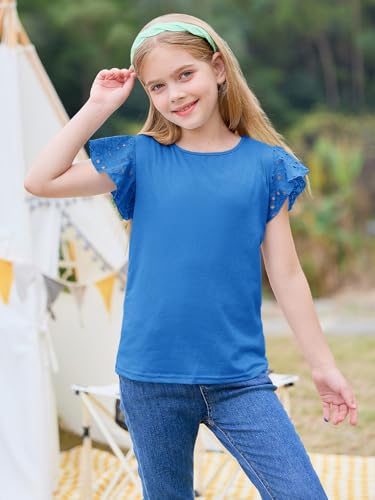 Image of Imily Bela Girls Ruffle Sleeve Shirts Crewneck Eyelet Tops 4-15 Years