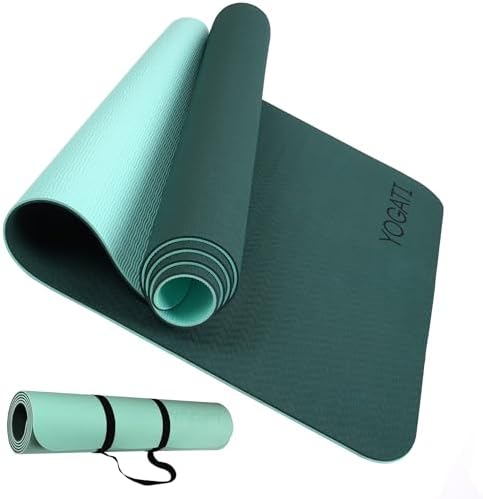 YOGATI Sports Mat Fitness Mat Non-Slip with Carry Strap Gym Mat f...