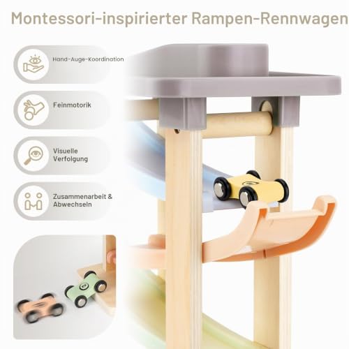 Joyreal Kugelbahn Baby Holz - Montessori Auto Spielzeug 1 2 Jahr, Kugelbahnen Holzspielzeug Kinderspielzeug Geschenk zum 1. Geburtstag… – Ansicht 5