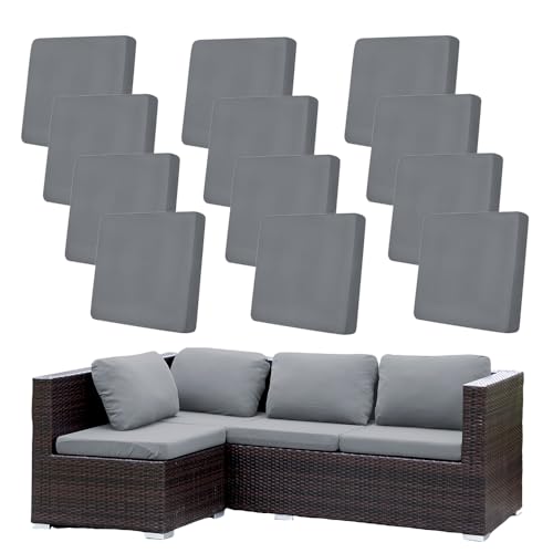Hiseng Housses de Coussin de Canapé D'extérieur Extensibles Lot de 12, Gris Housses de Coussin de Siège Canapé de Remplacement pour Salon de Jardin,...