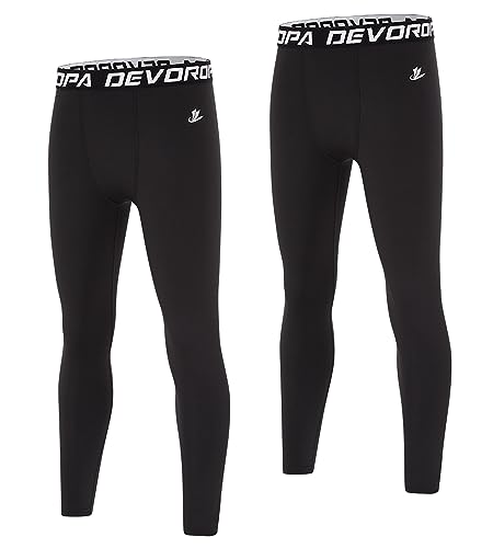 Image of DEVOROPA Boys Leggings Youth Compression Pants Sports Tights Basketball Football Baseball Soccer Baselayer Slim /Regular /Husky