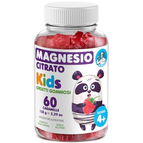 Kids DR. MORITZ Orsetti gommosi magnesio citrato per bambini e adulti - Citrato di magnesio senza zucchero - (1 barattolo di 60 gummies al lampone)