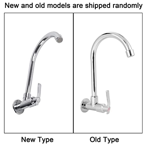Kitchen Faucet, Water Sink Faucet Single-Tube Cold Wall-Mounted, 360° Rotatable G1/2Inch Water Kitchen Tap Without Hose, Copper Outlet, Silver(Wall-Mount, No Basin Faucet) #TOP2