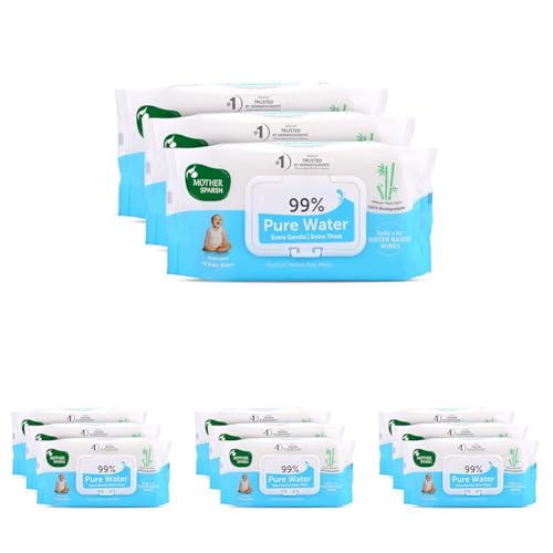Image of Mother Sparsh 99% Pure Water (Unscented) Baby Wipes I Natural Plant Made Cloth - Super Thick I 72pcs /Pack - Pack Of 12