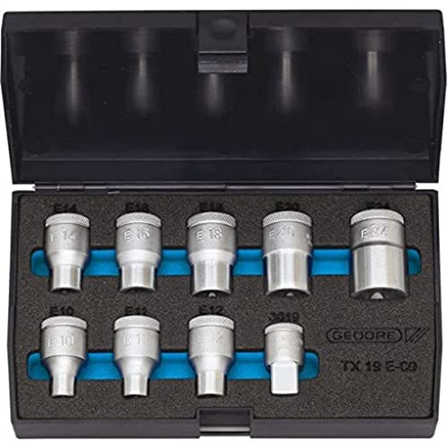 GEDORE Steckschlüssel-Satz 1/2 Zoll 9-Teilig, Außen-TORX E10-E24, 1 Stück, TX 19 E-09