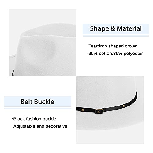 Image of Wide Brim Fedora Hats for Women Mens Felt Fedora Hats With Belt Buckle