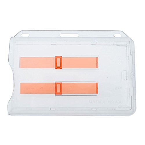 Porte-badge horizontal givré rigide pour 2 cartes avec poussoir rouge x5