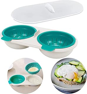 Microwave Egg Poacher Double Cup Egg Bowl Cooker Steamer High Capacity 2 Cups Design Cookware Draining Eggs Basket Boiler BPA Free for Ovens Breakfast Cooking Kitchen Steamed Poached Egg Gadge