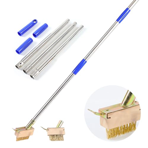 Crack Weeder Crevice Weeding Tool- 60 Inch 2 in 1 Adjustable Handle Sidewalk Crack Weeder Tool - Moss Sidewalk Weed Remover Tool with 2 Weed Brush Heads Paver Weeding Tool for Patio Walkway Driveway