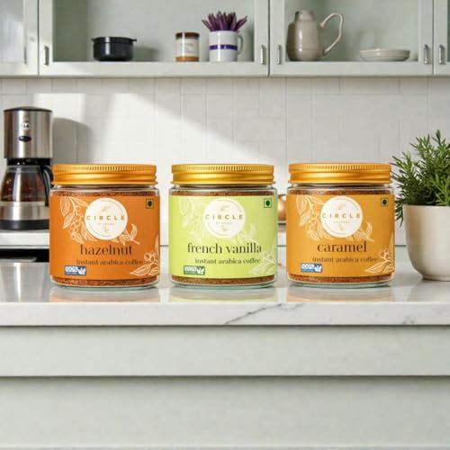 Image of The Circle Of Aroma Signature Instant Coffee|100% Arabica|Rich Aroma|No Added Sugar|Combo Of 3|Hazelnut, Vanilla & Caramel|50g(25 Cups) Each Flavour|Enjoy Hot /Cold