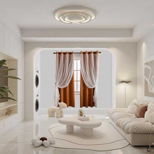 Image of indistar Star Cutout Kids Window Blackout Curtains for Girl Bedroom Window Room Darkening Curtains & Drapes Baby Nursery Curtains (2 Panel,52Wx95L inch,Orange)