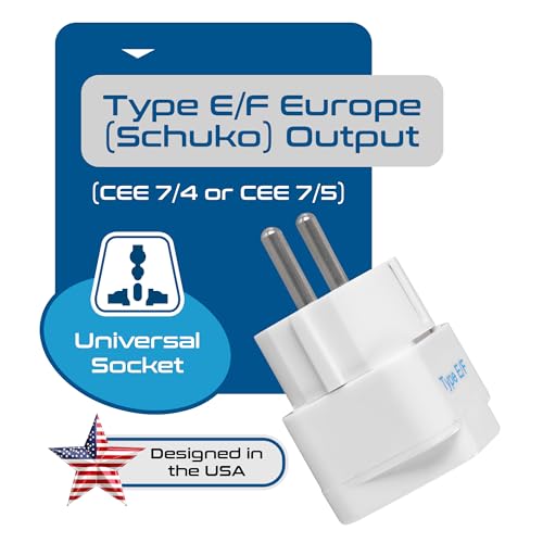 Image of Ceptics Schuko, Germany France Travel Power Adapter, Grounded European Plug - Type E /F Outlet, Adaptor for USA to Europe EU Socket - 3 Pack - Use In Norway, Korea, Spain, Greece, Russia, Iceland