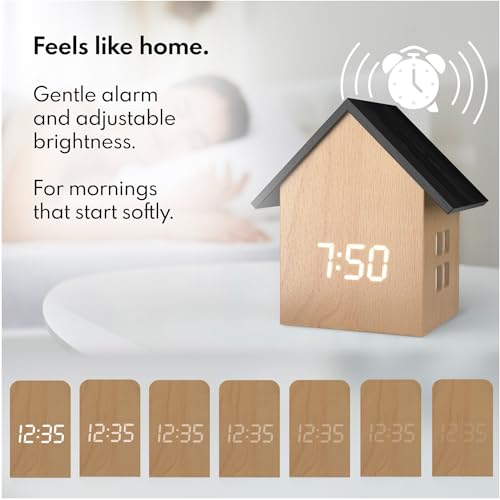Réveil numérique maison en bois clair avec température Driini - 3