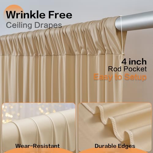 60ft×20ft Champagne Ceiling Drapes for Weddings Parties,12 Panels 5×20ft Long Ceiling Curtain for Tent Canopy,Wrinkle Free Silky Easy to Hang&Draping Drapes for Backdrop Event Church Stage by NSSONBEN - Image 6