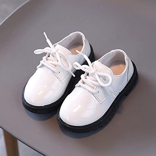 Summer and Autumn Fashion Cute Girls Casual Shoes Solid Color Lace Up Round Toe Thick Boots Girls (White, 8-9 Years Little Child)2