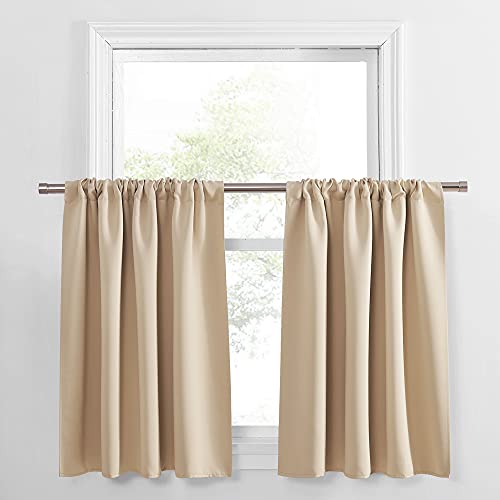 PONY DANCE Kitchen Curtains 36 - Tiers Valances Blackout Window Drapes Thermal Insulated Blinds Matching with Curtain Panels, 42 Width x 36 Length, Biscotti Beige, Set of 2