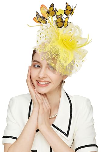 Gionforsy Fascinator Hat Butterfly (US Alpha One Size Yellow)