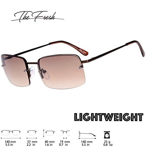 The Fresh Minimalist Small Rectangular Sunglasses Clear Eyewear Spring Hinge - Gift Box Package (302-Copper, Gradient Brown, 57)2