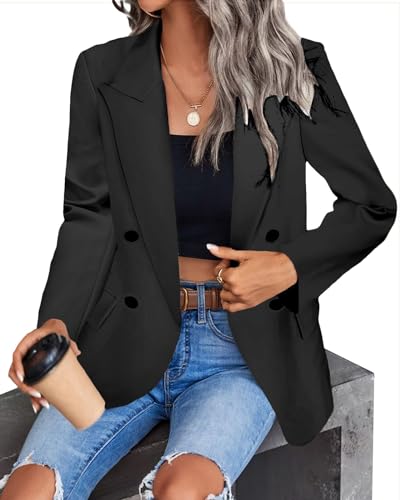 Work Blazer Jacket for Women 2023 Womens Casual Work Clothes Outfits Office Business Professional Interview Attire Plus Szie Oversize Winter Blazers Jackets Suits Suit Black L 6
