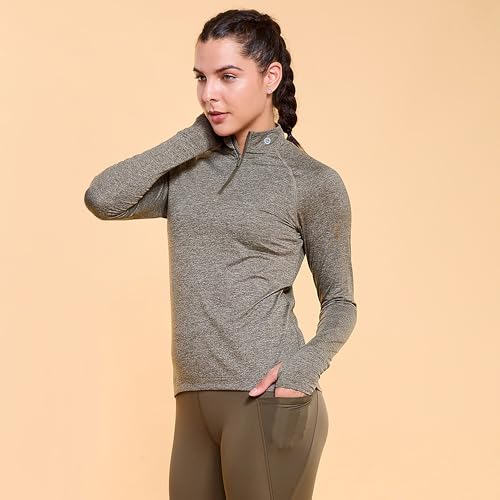 Image of Enamor Full Sleeve High Neck Medium Length Pull on Dry Fit T-Shirt for Women - Slim Fit - A310