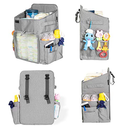 Hanging Diaper Caddy Organizer,Storage for Baby Nursery,Hang on Crib,Hanging Nursery Organizer, Crib Storage Organizer, Bag Holder (Gray)