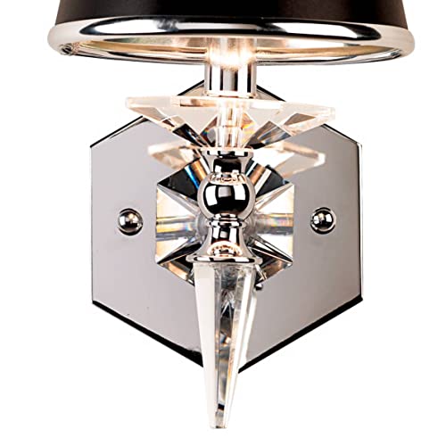 Vienna Full Spectrum Manhattan Modern Wall Light Sconces Set Of 2 Chrome Metal Hardwired 6" Fixture Clear Crystal Black Paper Drum Shade For Bedroom Bathroom Vanity Living Room Home Hallway Dining #TOP2