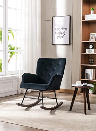 Homvent Upholstered Rocking Chair,Modern Velvet Comfortable Nursery Rocker Chair Tall Back Accent Armchair With Solid Wood Base,Nap Chair Accent Rocking Chair For Adults Kids #TOP3