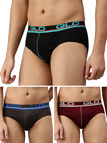 Lux Cozi GLO Men's Cotton Brief (Pack of 3), Black,Dark Grey,Maroon, 105 CM