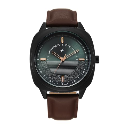 Image of Fastrack Stunners X Quartz Analog with Dark Green Dial Brown Leather Strap Watch for Men - 38161NL02
