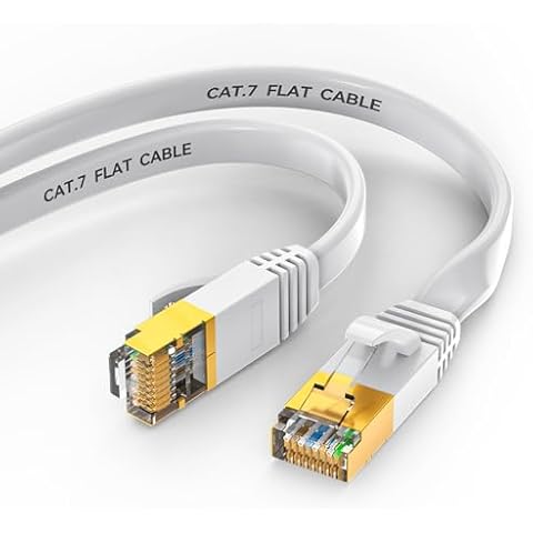 Relper-Lineso Cat7 Ethernet Cable 25Ft High Speed 10Gbps 600MHz, Shielded Ethernet Cord LAN Cable with RJ45, Weatherproof Flat Internet Cables, White Network Cable for Switch, Routers(25Ft White) Cover