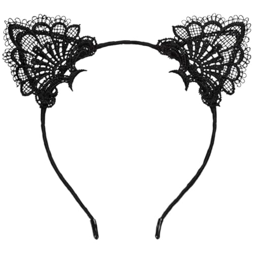 Dolebao Women Girls Lace Cat Ears Headband Headwear Hair Accessories for Halloween Chriatmas Party Daily Decoration(Lace Black)