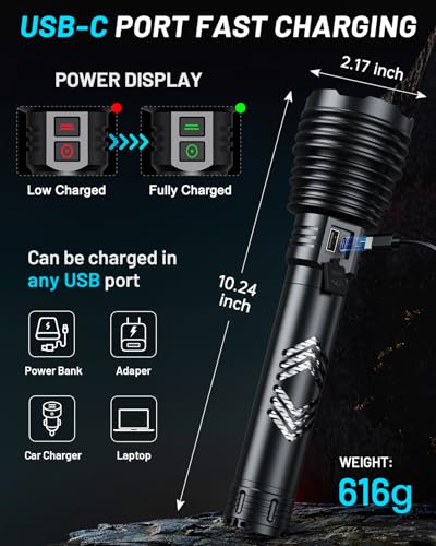 Image of Flashlights 600,000 High Lumens, 6 Modes with Fast Charge, Super Bright Rechargeable Powerful Flashlight IP67 Waterproof & Shock Resistant for Outdoor Activities