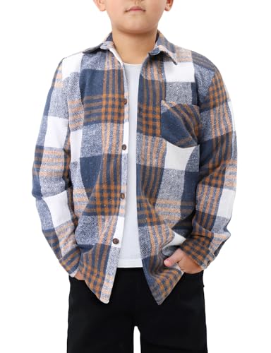 storeofbaby Boys Casual Button Down Shirts Kids Long Sleeve Plaid Blouses Shacket Jacket 7-15 Years