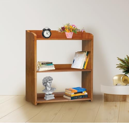 Image of Narrow Bookcase by Natural Wood, 3 Tier Bookshelf, Small Book Shelves Freestanding Display Storage Shelves. Open Bookshelf for Bedroom, Living Room and Office (Brown, 3 Tier Simple)