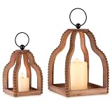 Staymoment Wood Lanterns Decorative Indoor: Farmhouse Hanging Candle Holder Set of 2 Brown Table Centerpiece Fireplace Mantle Shelf Rustic Home Decor Fall Ornaments