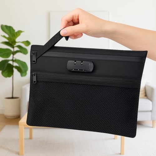 mygreenthumbs Small Black Smell Proof Pouch with Combination Lock - Travel Essentials Organizer, File Container, Lockable Bag for Private Stash, Gift for Storage and Organization - Image 3