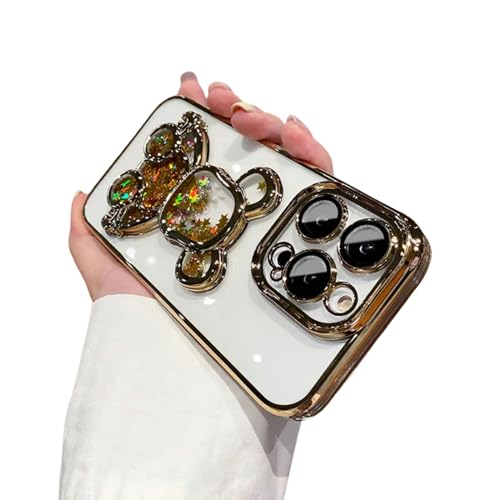 Carcasa iPhone 15 Oso Dorado anti-choc avec effet paillettes fluides et silicone souple
