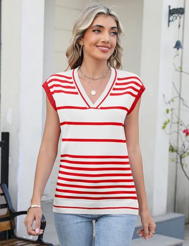 Image of AKEWEI Sweater Vest Women Sleeveless Knitted V Neck Cap Sleeve Pullover Tank Tops 2025 Summer Fall Fashion Causal Trendy