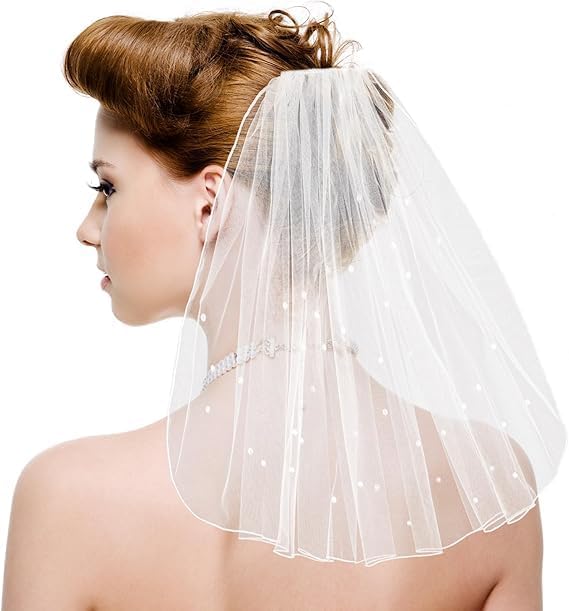 1 Pcs Bridal Veil Bachelorette Veil Elegant 1tier White Bridal Veil With Rhinestone - 15” Short Tulle Veil With Comb Layer Hair Clipfor Women And Girls