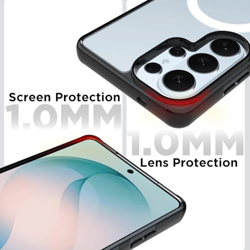 Image of RIGGEAR Shockproof Clear Hybrid Armor Magnetic Back Cover Case Compatible with MagSafe Accessories for Samsung Galaxy S26 Ultra (Clear-Black TPU Bumper + Transparent PC)(White)