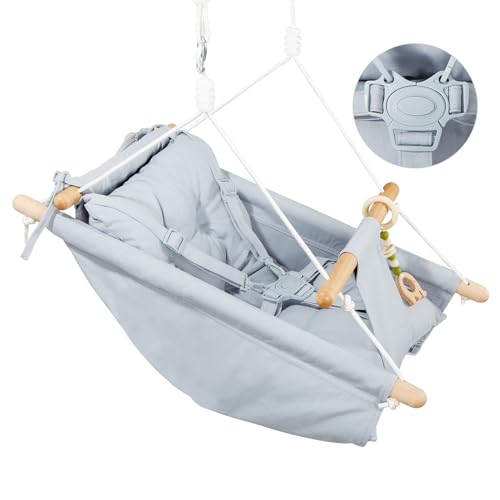 Baby Hammock Swing, Tuykay Canvas Toddler Swing with Five-Point Harness, Indoor and Outdoor Baby Hanging Swing with Safety Belt for Infants to Toddler