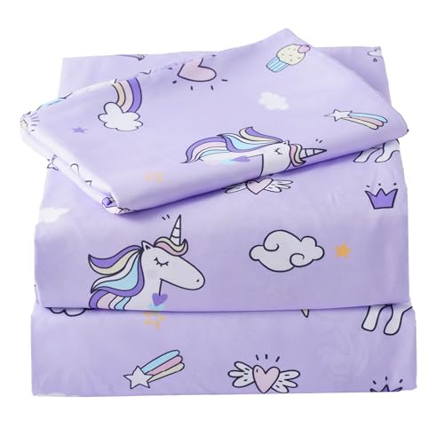 Bunnikins & Clover Unicorn Kids Sheet Set Twin Size 3 Piece Soft Microfiber Twin Bed Sheets Deep Pocket Unicorn Sheets Twin for Boys Girls