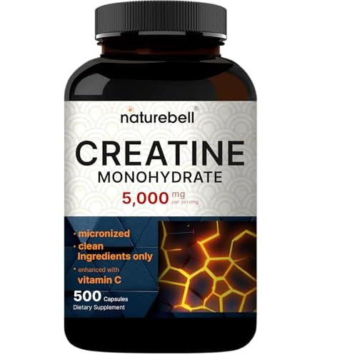 NatureBell Creatine Monohydrate Capsules 5,000mg Per Serving, 500 Count | Micronized, Unflavored Creatine Pills | Pre-Workout & Muscle Strength Suppor