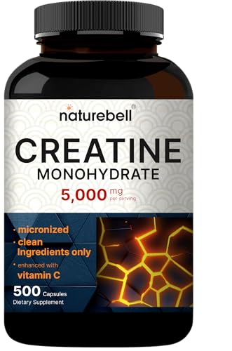 Image of NatureBell Creatine Monohydrate Capsules 5,000mg Per Serving, 500 Count | Micronized, Unflavored Creatine Pills | Pre-Workout & Muscle Strength Support | Easy to Swallow, Filler-Free | 71 Servings