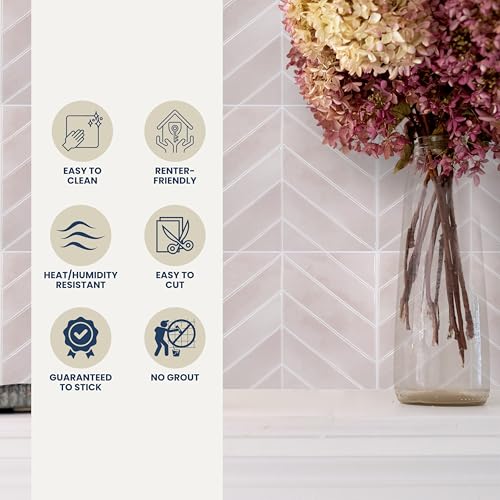 Image of Stick Tiles Peel and Stick Backsplash of 11.4 inch X 9 inch - 3D Adhesive Peel and Stick Wall Tile for Kitchen, Bathroom, Living Room, etc. (10, Dusty Pink)