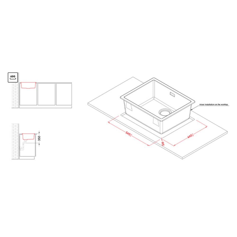 ELLECI LKZ10599 | Lavello da cucina incasso/sospeso in KERATEK ZEN 105 | Colore : Grigio scuro