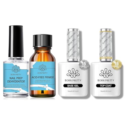 Born Pretty 15ml Base Top Coat Set with Natural Nail Prep Dehydrate and Bond Primer Acid-Free